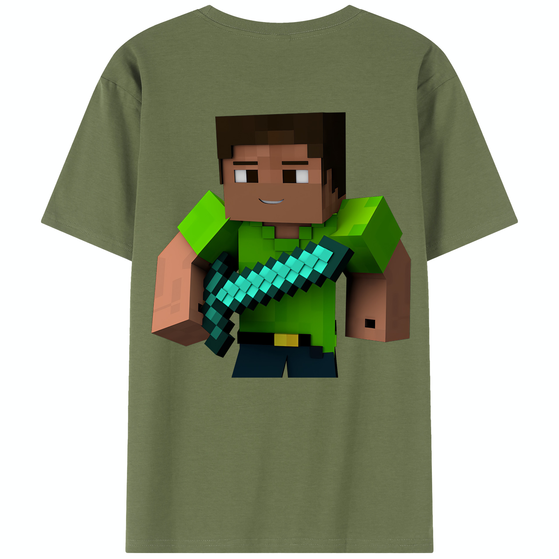 （画像用） マインクラフト ブロックの世界 Minecraft MC Block world 綿100％半袖Tシャツ（背面プリント）